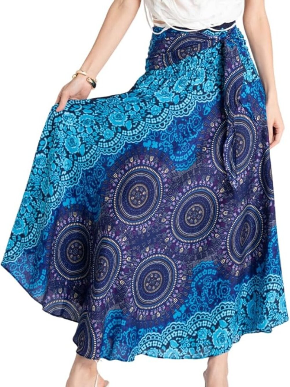 New. Tranquil Threads Boho Maxi Skirt for Women - Blooming Blue